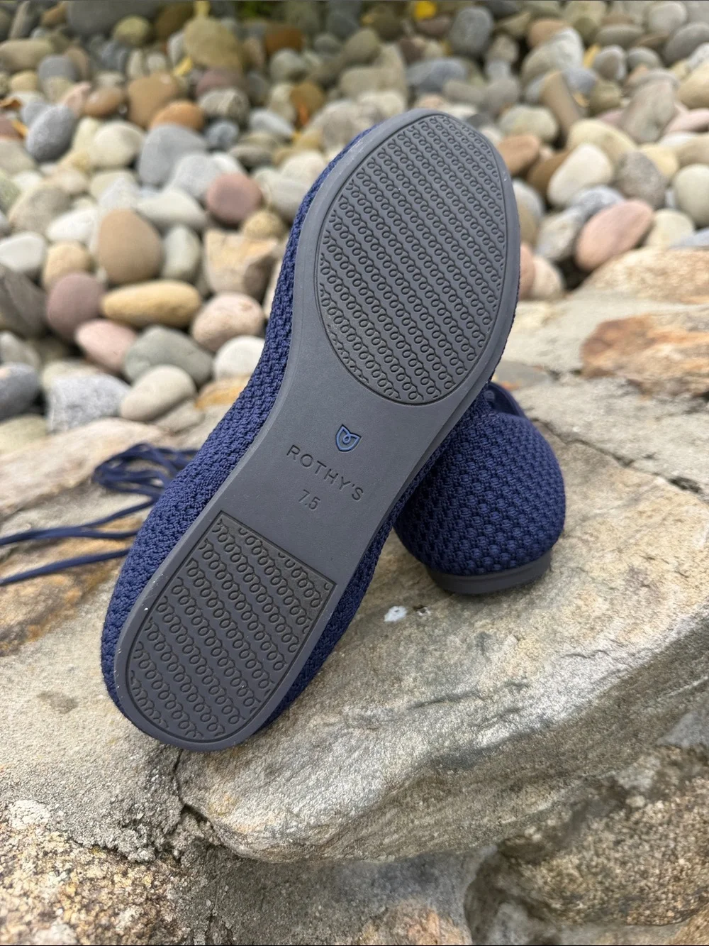 ROTHYS Navy Knit Lace-Up Ballet Flats